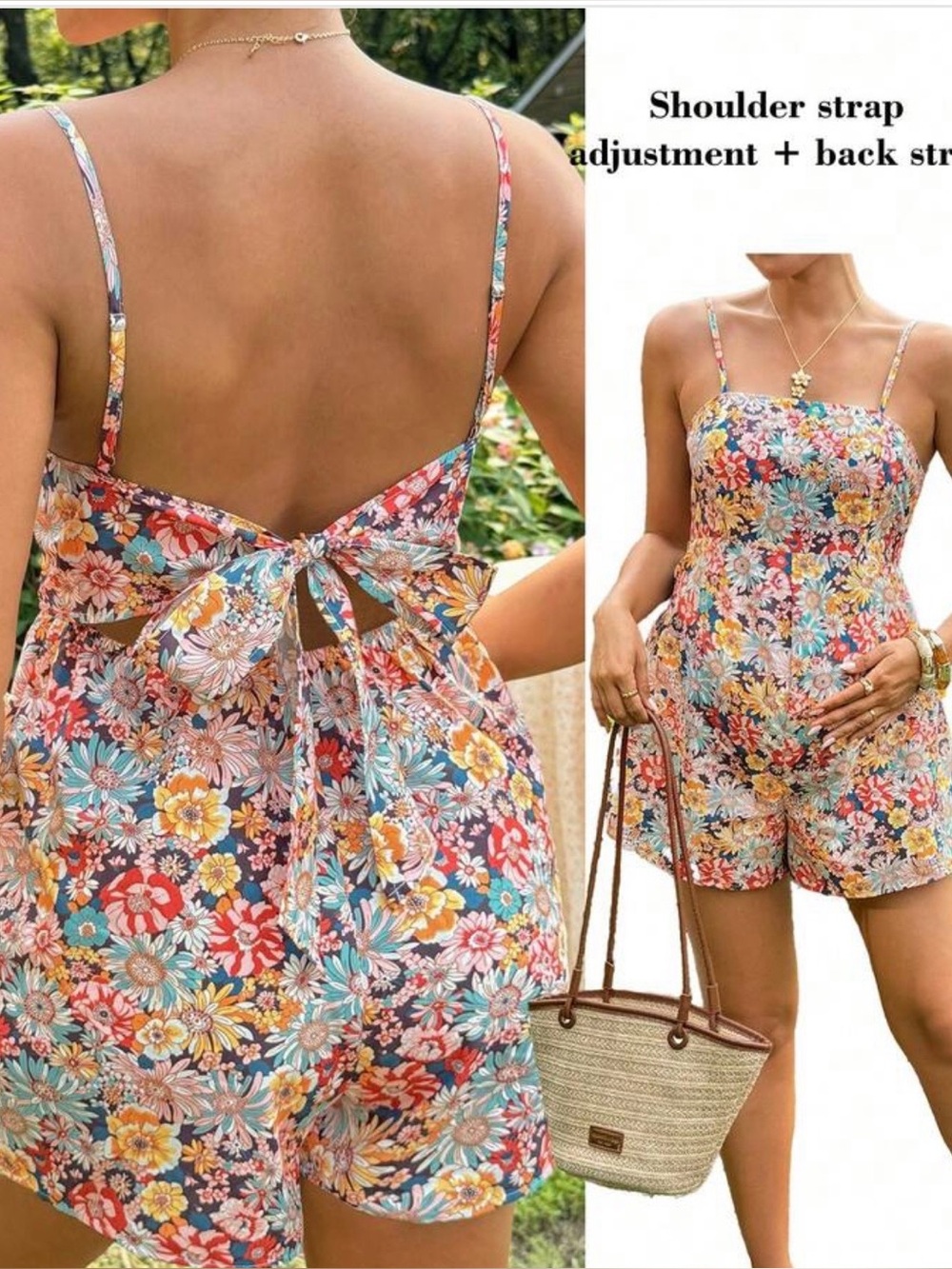 SHEIN Floral Print Multicolor Strappy Bodysuit